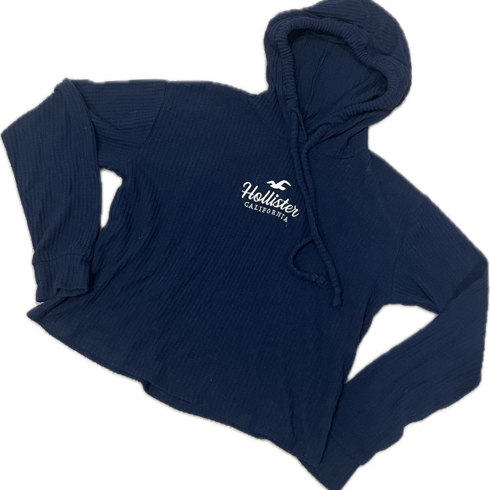 Hollister Blue Crop Hoodie Long Sleeve Relaxed Fit